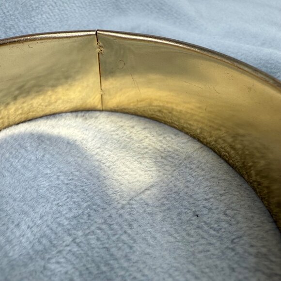 Vintage Gold-Tone & Green Enamel Slip on Bangle Bracelet Women Larger Size - Picture 12 of 16